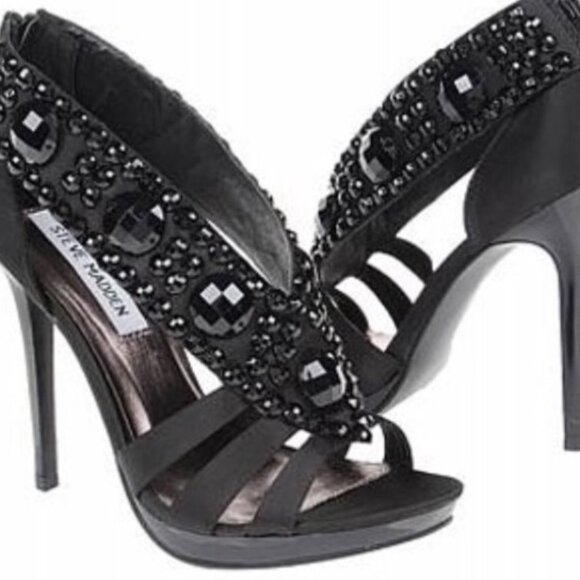 Steve Madden "Tahra" Black high heeled jeweled sandal, NWOT, sz 9.5. - Picture 1 of 10